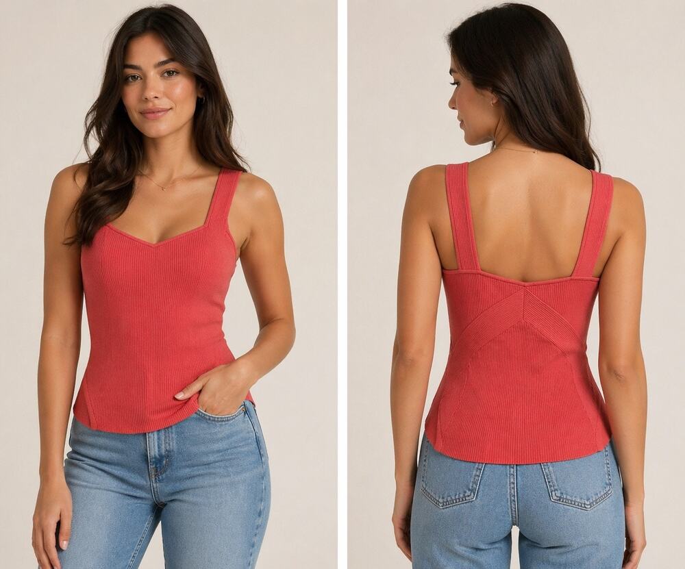 Rag and bone Asher Sweetheart Neckline Ribbed Tank Top knit pink large NWOT